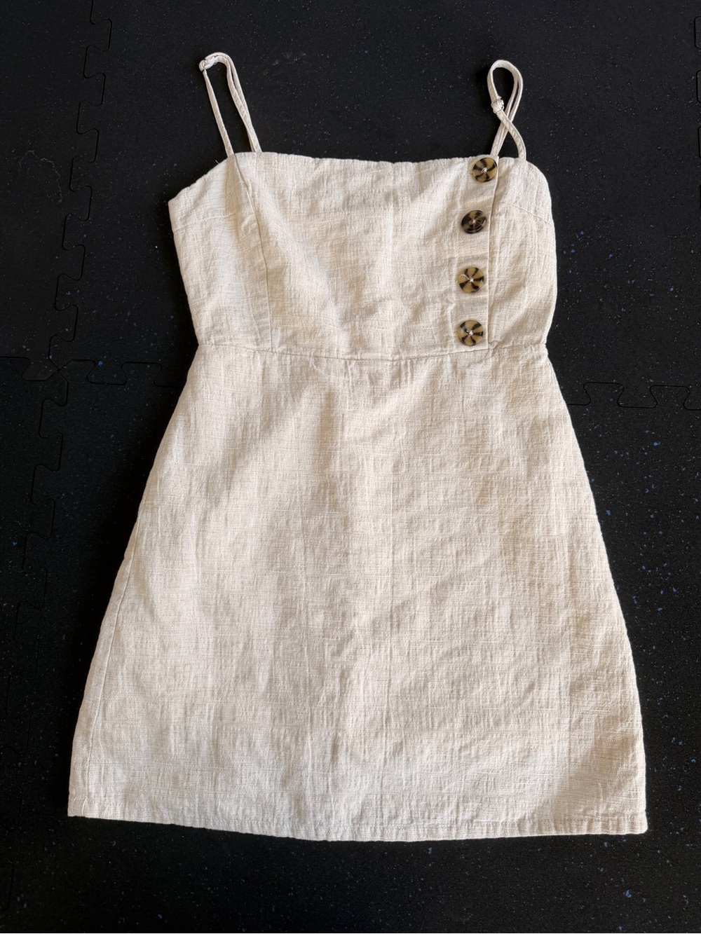 Urban Outfitters Linen-Blend Cream Square Neck Mini Dress with Button Detail - Picture 2 of 8